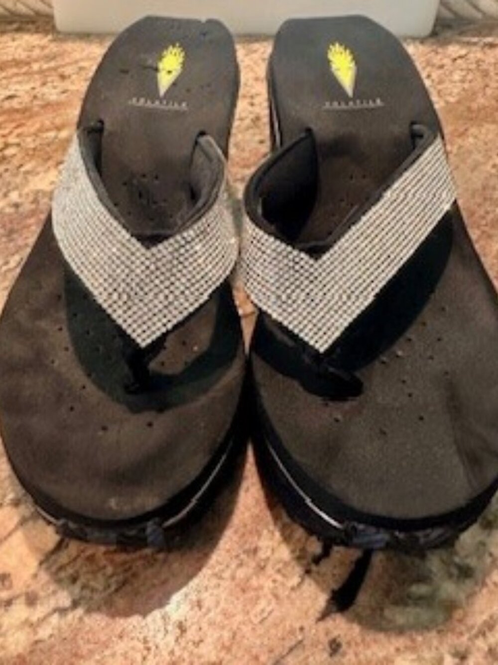 Volatile Rhinestone Wedge Flip Flop Sandals Size 8 Black Platform Slides